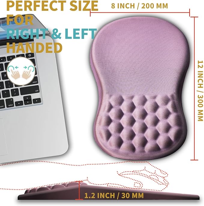 Hokafenle Ergonomic Mouse Pad Wrist Support with Massage Design, Wrist Rest Pain Relief Mousepad with Memory Foam&Non-Slip PU Base, Mouse Pads for Wireless Mouse & Desk (12x8 inch,Pink)