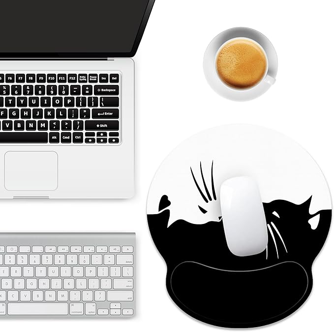 Ergonomic Mouse Pad with Wrist Support,White and Black Cat Mouse Pad with Wrist Rest,Relieve Wrist Pain Mousepad Non-Slip Rubber Base,Mouse Pads for Desk,Computers,Laptop,Office,Home,Accessories