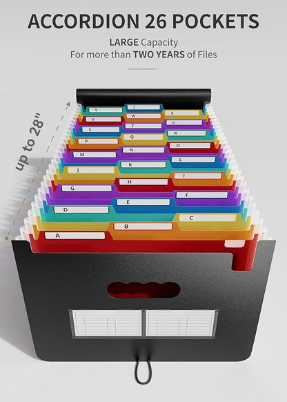 ABC life 26 Pockets Accordian File Organizer Keeper/Expanding Filling Box Letter A4 Size/Expandable File Folder/Plastic Accordion Document Paper Bill Receipt Organizer with A-Z Alphabetical Tabs