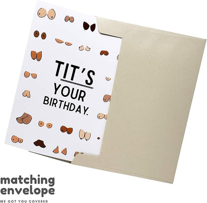 Sleazy Greetings Funny Birthday Card For Women or Men | Cheeky Boob Card For Him Her | Best Friend Bday Card with Matching Envelope | Tit's Your Birthday