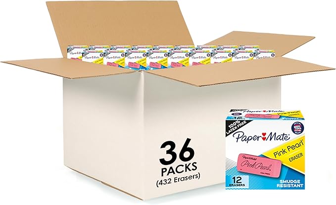Paper Mate Pink Pearl Erasers, Large, Perfect for Students to Artists, Pack of 36 (432 Count Total)