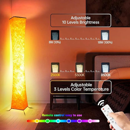 Floor Lamp, Smart Led Lamp RGB Color Changing with APP & Remote Control, DIY Mode, Music Sync Standing Modern Corner Lamp for Living Room Bedroom Game (Square, 62 inch)