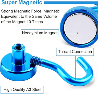 DIYMAG Magnetic Hooks, 30Lbs Strong Heavy Duty Cruise Magnet Hooks for Classroom, Fridge, Hanging, Cabins, Grill, Kitchen, Garage, Workplace and Office etc, (6 Pack-Blue)
