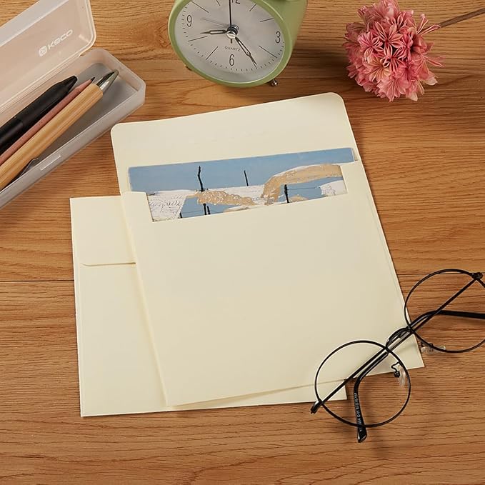 Wishop 100 Pack Cream A7 Envelopes Self-Adhesive 5x7 Envelopes for Invitations, 5x7 Greeting Cards (Cream, 5.24 x 7.21 Inches)