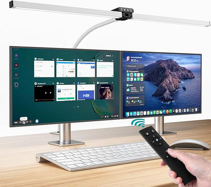 Led Desk Lamp for Office Home, Eye Caring Architect Desk Light with Clamp, Double Head 24W Ultra Bright Table Lamp with Remote Control, 5 Color Modes Flexible Gooseneck Lamp for Reading Study White
