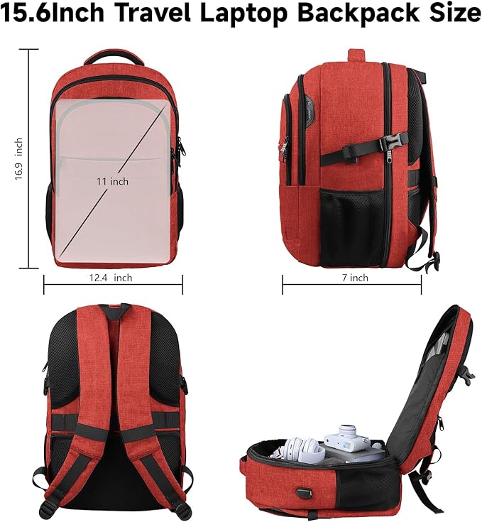 Lapsouno Business Laptop Backpack, Travel Laptop Backpack, Carry on Backpack, Anti Theft Sturdy 15.6 Inch TSA Friendly with USB Port, Water Resistant College School Bag Gifts for Men Women,Wine Red