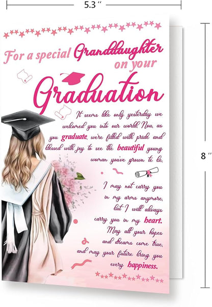 Granddaughter Graduation Card – Inspirational Graduation Gift for Her, Sentimental Congrats Card from Grandparents, Keepsake Graduation Gift for Granddaughter