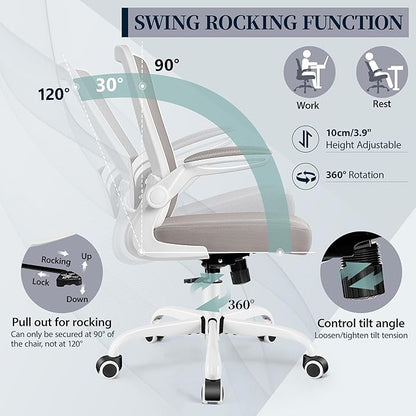 FelixKing Office Chair, Ergonomic Desk Chair with Adjustable Height and Lumbar Support Swivel Chairs, Desk Computer Chair with 90°Flip up Armrests for Conference Room (Gray)