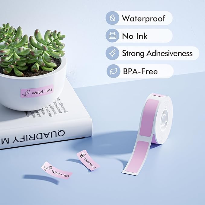 NIIMBOT Label Maker Tape for D11/D110/D101 Label Maker, 12 x 40 mm (0.47'' x 1.57'')-160 Tapes/Roll for Home Office Labeling Tape Replacement, Pink