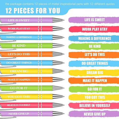 Zonon 12 Pieces Inspirational Pens Bulk Easter Basket Stuffers Motivational Quotes Ballpoint Pens with Stylus Tip Inspirational Gifts for School Office Teachers(Pastel Colors,Classic Style)