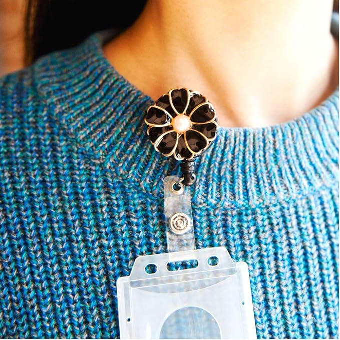 Retractable Badge Holder with Alligator Clip, 24 inch Retractable Cord, ID Badge Reel with Pearl, 3 Pack (Multiple)