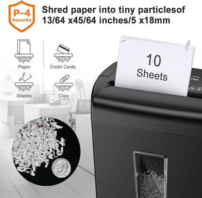 Bonsaii 10-Sheet Cross Cut Paper Shredder, 5.5 Gal Home Office Heavy Duty Shredder for Credit Card, Staple, Clip with Transparent Window(C209-D)