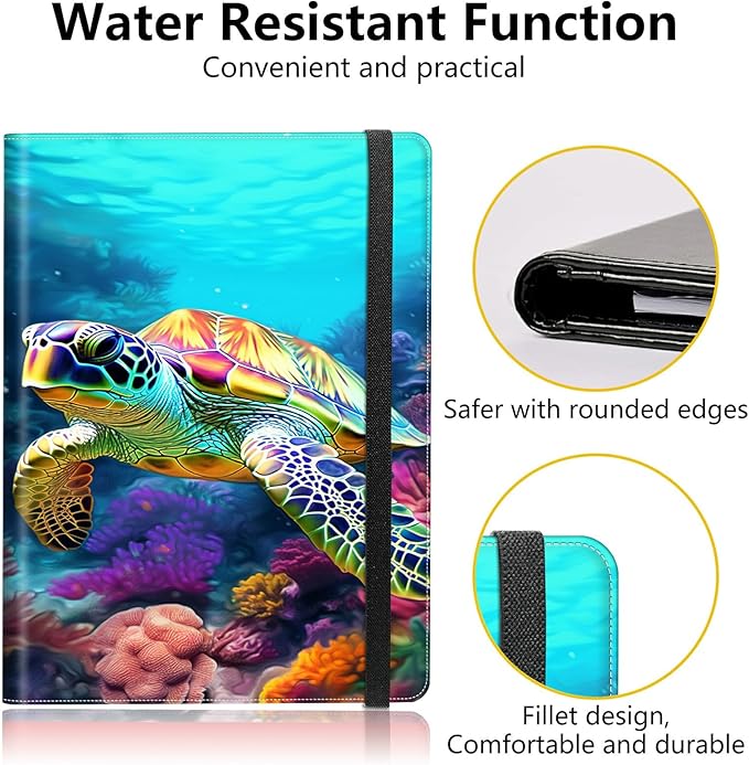 PU Leather Padfolio Clipboard Notepad with Pen Loop and Elastic Strap Interview/Resume Document Organizer for Business School Office,Turtle Corals