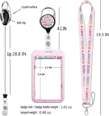 Pink Layard for Keys Funny Work ID Badge Holder Lanyard & Retractable Badge Reel Cute Key Lanyard for Women Girls Staff for ID Badges Aesthetic ID Card Holder Lanyard