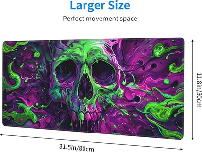 Gaming Mouse Pad Desk Pad,Extended Big Mouse Pad,31.5x11.8 Inch Long Computer Keyboard Mouse Mat Mousepad with 3mm Non-Slip Base and Stitched Edge for Gaming and Office… (Watercolor Skull 2)