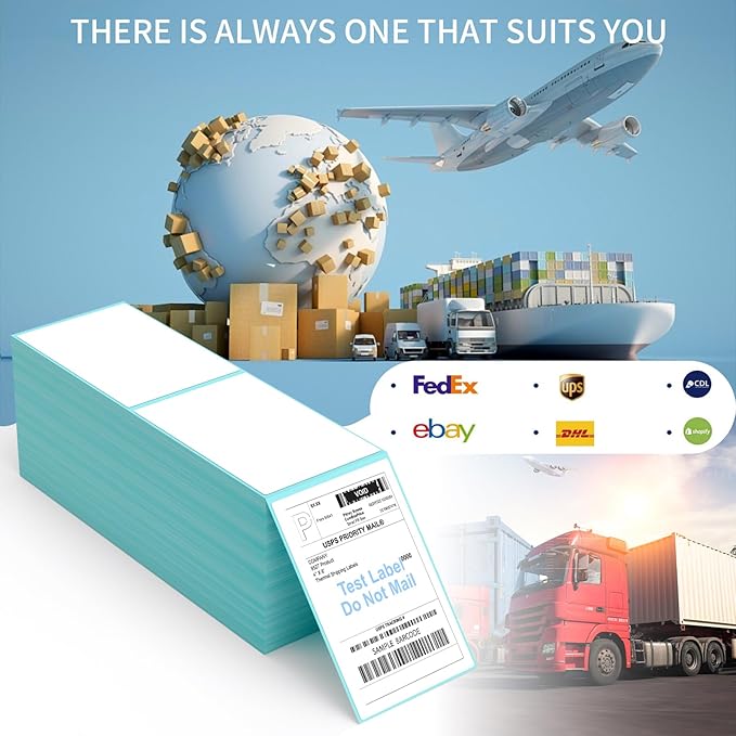 9527 Product Fanfold 4 x 6 Direct Thermal Labels with Blue Background Paper Perforated Shipping Labels for Thermal Printers, 2000 Label per Stack, 2 Stacks 4000 Label