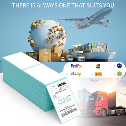 9527 Product Fanfold 4 x 6 Direct Thermal Labels with Blue Background Paper Perforated Shipping Labels for Thermal Printers, 2000 Label per Stack, 2 Stacks 4000 Label