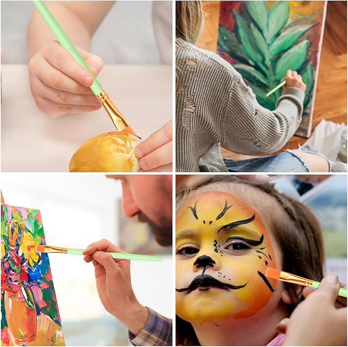 ESRICH Paint Brushes Set,8 Packs 80 Pcs Acrylic Paint Brush Set,St. Patrick's Party Acrylic Oil Watercolor, Face Nail Art, Miniature Detailing,Rock Painting,Painting Artist Professional Kits(Green) ﻿