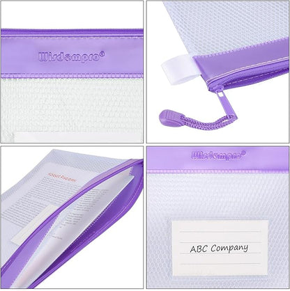 Zipper Pouch, Wisdompro 4 Packs Durable Letter Size Waterproof Mesh File Bag, Document Organizer - Purple