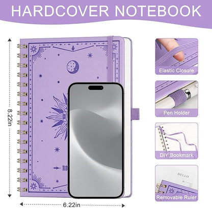 EMSHOI Lined Spiral Journal Notebook for Women & Men, 140 Numbered Pages, College Ruled Hardcover Notebook for Work & Note Taking, Journals for Writing, A5(6"x8") - Lightpurple