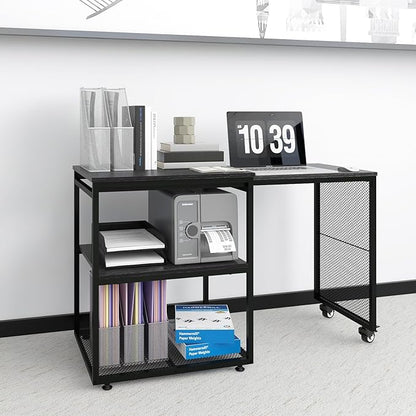 Natwind Large Printer Stand with Storage Shelves,Extendable Home Craft Table,Home Office Organization Desk, Versatile Table Space Saving for Office, Kitchen, Study Room, Living Room (Black)