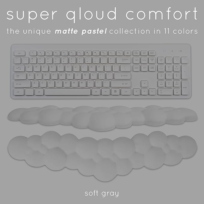 Qloud Cloud Wrist Rest Keyboard Wrist Rest for Computer Keyboard Pad, Cloud Keyboard Wrist Rest, Wrist Pad for Keyboard, Memory Foam, Non Slip Base, Comes with Mouse Pad - Soft Gray