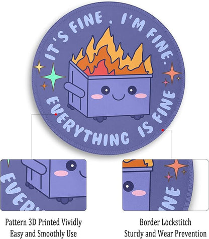 Gctriki Dumpster on Fire Mouse Pad for Desk, Funny Purple Round Mousepad for Computer Laptop Gaming, Stitched Edge Non-Slip Rubber Base, Cute Dumpster Home Office Desk Accessories Decor for Women