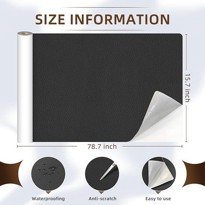 CHEIGHY Leather Repair Kit Self Adhesive Leather Repair Patch for Furniture 15.7X78.7 inch Vinyl Repair Kit for Couches Car Seats Sofa Office Chair Belt Jackets (Black)