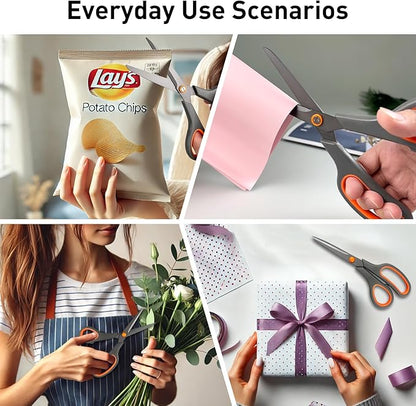 All-Purpose Scissors Bulk 2-Pack - Ultra Sharp 2.5mm Thick Blade Shears with Comfort-Grip Handles for Home and Office, Suitable for Right/Left Handed Use