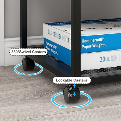 Natwind Mobile Printer Stand with Wheels,Computer Host Cart,PC Tower Stand, Multi-Functional Organizer Shelf for Shredder, Scanner, CPU,File Papers and Other Office Supplies (Retro)