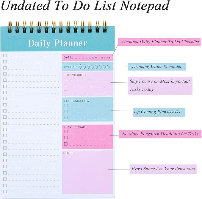 Set of 3 To Do List Notepad, 52 Sheets Undated Daily Planner 2024, 5.2"x7.8" To Do List Notebook, Daily Checklist for School/Office Supplies