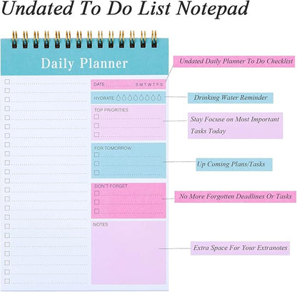 Set of 3 To Do List Notepad, 52 Sheets Undated Daily Planner 2024, 5.2"x7.8" To Do List Notebook, Daily Checklist for School/Office Supplies