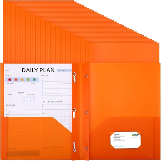 Cholemy 36 Pcs Plastic Pocket Folders with Prong 2 Heavy Duty Pockets Folders with 3 Prongs Letter Size Paper Folders Bulk File Plastic Folders with Fasteners for Office Workers (Orange)