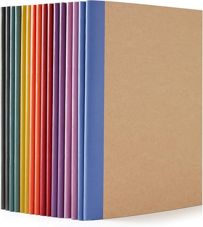 feela 16 Pack Composition Notebooks Bulk, Kraft Cover Lined Blank College Ruled Composition Travel Journals with Jewel Tone Spines For Women Students, 60 Pages, 8.3”x 5.5”, A5, 8 Vintage Colors