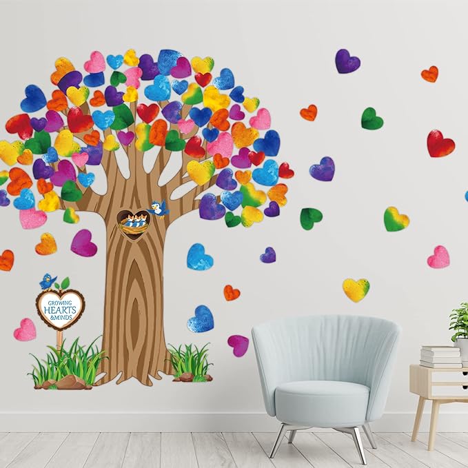 Classroom Tree Bulletin Board Decorations Set Hearts Bulletin Board Tree Cutouts Teacher Classroom Wall Decor for Elementary School Chalkboard Supplies (Lovely Style)