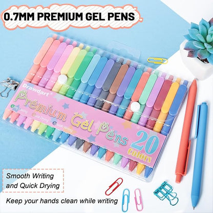 Gel Pens 20 Colors Retractable Quick Dry Ink Pens Fine Point 0.7mm, Smoooth Writing Pens Multicolor for Journaling, Drawing, Doodling, and Note Taking, Multicolor, 20-Count