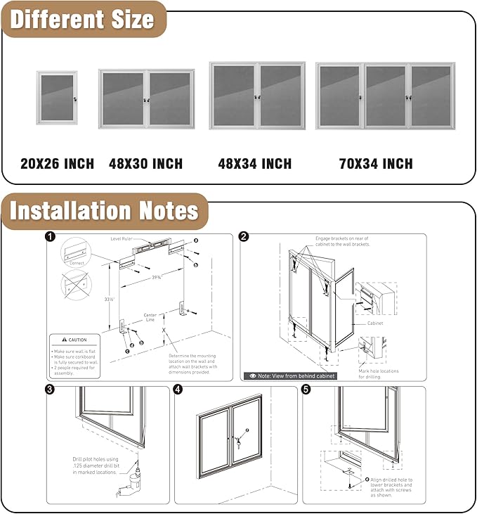 48"x34" Enclosed Bulletin Board, Outdoor Lockable Weather-Resistant Aluminum Cork Noticeboard for School & Office, Silver Frame w/Grey Flet