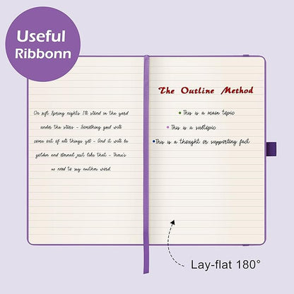 Ruled Notebook/Journal - Classic Lined Journal/Notebook, 5.3'' x 8.26'', Hardcover with Thick Paper, Banded + Pen Holder +Inner Pocket - Lavender