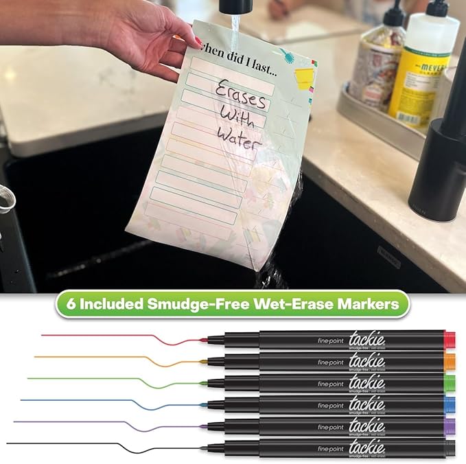 M.C. Squares Reusable, Erasable Cleaning Organizer Super Bundle | 36 Count with Checklist, Labels, Reminders, Jotter, and 6 Smudge-Free Tackie Markers | Cling to Stainless Steel & Glass | USA Made
