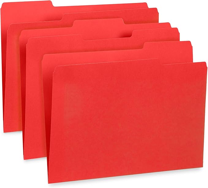200 Blue Summit Supplies Red File Folders with 1/3 Cut Tabs, Letter Size, Durable 11pt Paper, Uncoated Red Paper, Colorful Red Folders for Office and Home Organization