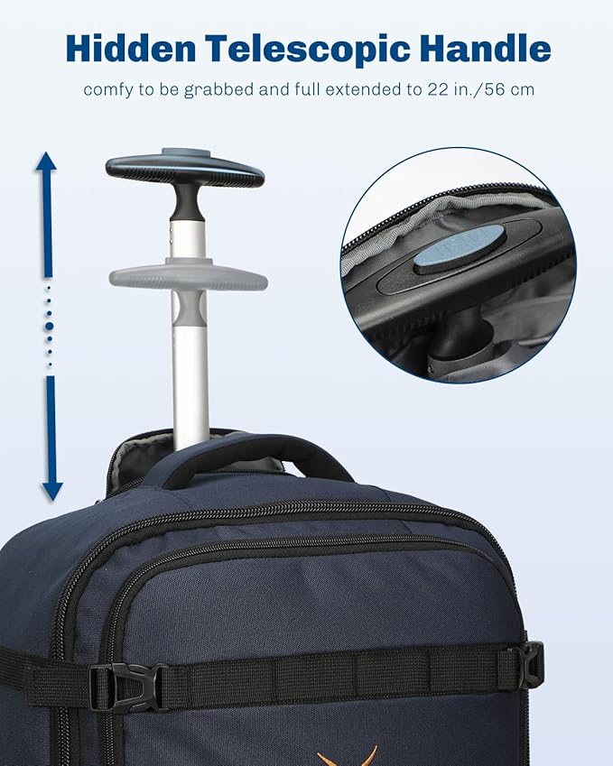 Hynes Eagle Rolling Backpack 42L Backpack with Wheels Airline Approved Carry on Luggage Laptop Travel Backpack for Women Men Dark Blue