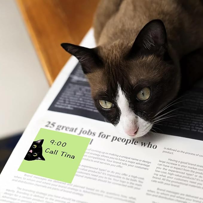 9 Pads Black Cat Sticky Notes Set, Pink Self-Stick Note Pads, Super Adhesive Memo Pads Cute Note Card for Cat Lover Gift, Teacher Office and School Supplies, 3x3in