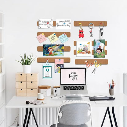 8 Pack Felt Pin Board Bar Strips Bulletin Board for Bedrooms Offices Home Wall Decoration, Notice Board Self Adhesive Cork Board with 50 Push Pins for Paste Notes, Photos, Schedules