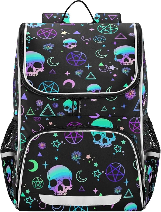 Magic Skull Backpack with Reflective Strip for Kids Boys Girls Elementary School Bag Removable Chest Strap