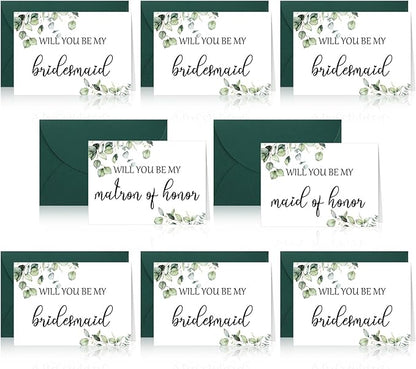 Spakon 16 Pcs Will You Be My Bridesmaid Cards with Envelopes Watercolor Greenery Floral Bridal Proposal Maid of Honor Matron of Honor Invited Favor for Bridal Shower Wedding (Eucalyptus)