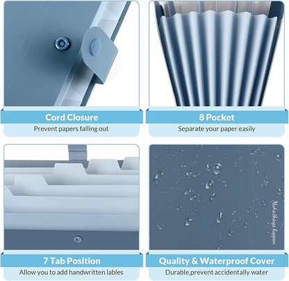 SKYDUE Expanding File Organizer with 8 Pockets, Accordion File Folders with Labels, Portable Document Paper Bill Receipt Organizer, Home College School Office Supplies, Letter Size, Blue