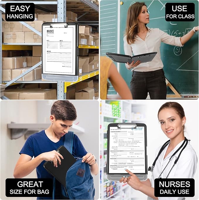 Clipboard with Storage, Large Capacity Nursing Clipboards with Low Profile Clip, Heavy Duty Plastic Storage Clipboard with Pen Holder, Side-Opening, Multifunctional Clipboard Case for Writing