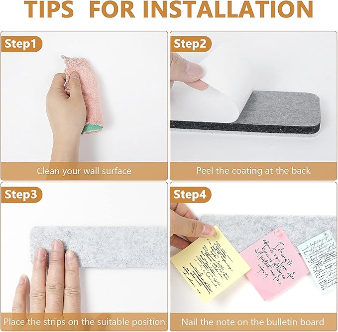 5 Pack Felt Pin Board Bar Strips Bulletin Board for Bedrooms Offices Home Wall Decoration, Notice Board Self Adhesive Cork Board with 35 Push Pins for Paste Notes, Photos, Schedules (Grey)