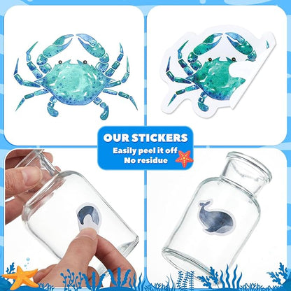 1 Roll Animal Stickers Reward Cute Space Stickers Office Supplies Incentives Sticker Animal Party Favor Decal, 500 Pcs Each Roll(Aquatic Creatures)