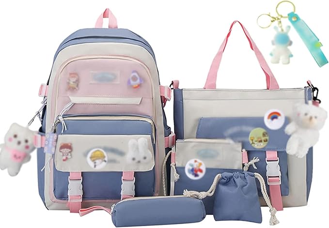 Kawaii Backpack 5Pcs Set Lightweight aesthetic backpack,Teens laptop computer cute backpacks for girls (kawaii backpack,one size)